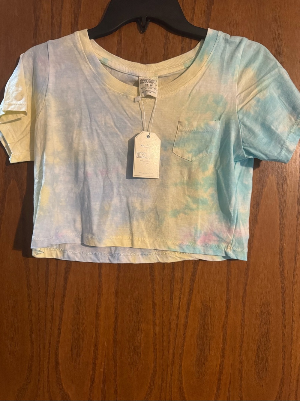 Exist Pastel Tie-Dye Crop Tee in Light Blue, Yellow and Pink